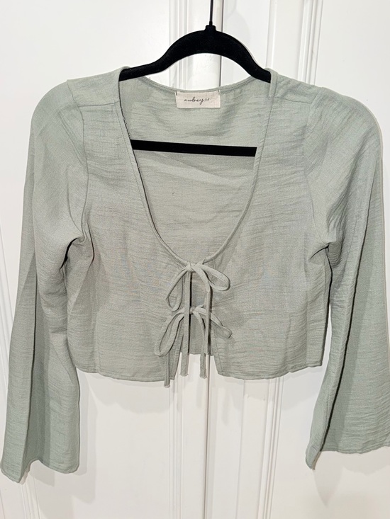 Audrey 3+1 Tops - New Y2K Light Sage Tie-Front Crop Top - Women